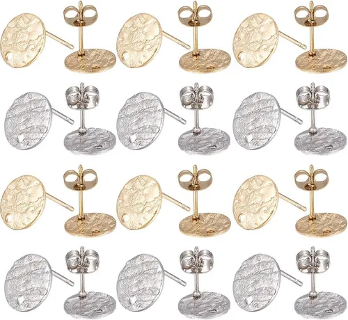 SUNNYCLUE 1 caja, 80 unidades, 20 pares de aretes redondos planos de acero inoxidable con bucle, aretes plateados y dorados, hallazgos en blanco