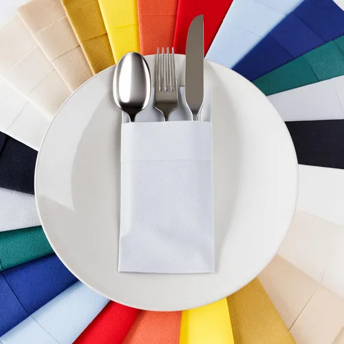 Miniatura 17 de Servilletas de bolsillo American Homesttead, paquete de 50 unidades, 15.75 x 15.75 pulgadas, papel de lino con tacto airlaid, plegadas con bolsillo