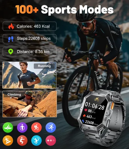 Miniatura 5 de TX1 - Reloj inteligente militar para hombre, 1000 mAh, batería de 80 días de duración, reloj inteligente AMOLED de 2.13 pulgadas, más de 100 modos