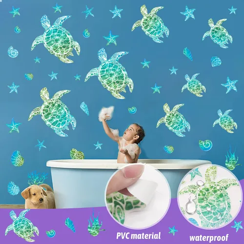 Miniatura 7 de Desert Camel Calcomanías de pared de tortuga marina que brillan en la oscuridad, vinilo para decoración de baño, para niños, dormitorio, guardería