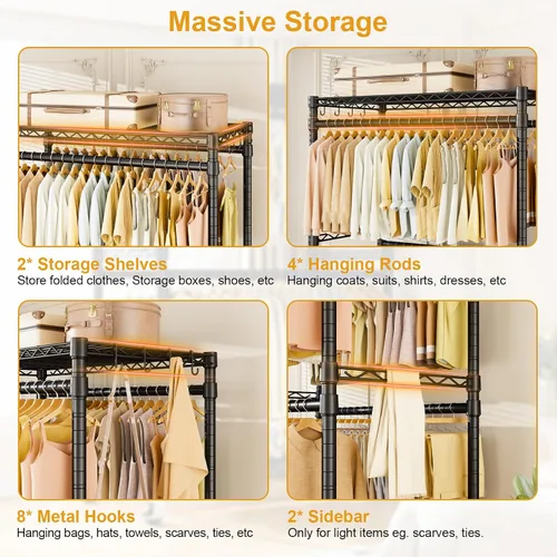 Miniatura 9 de ULIFHOME P4 Plus Perchero Rodante de Ropa Resistente, Percheros de Ropa para Colgar Ropa, Percheros de Vestir Independientes con Ruedas, Perchero