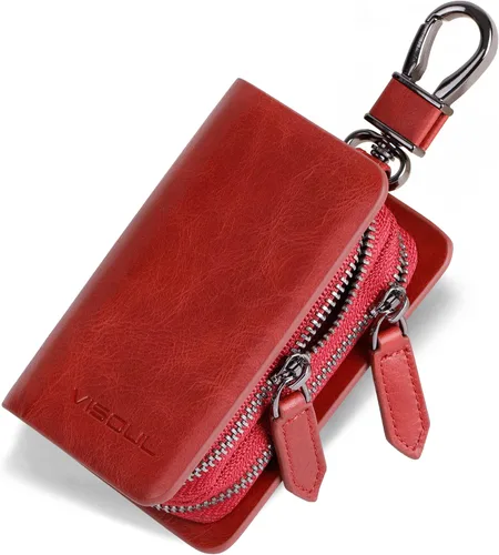 Miniatura 10 de VISOUL Funda para Llave de Coche con Doble Cremallera, Funda de Llavero Inteligente de Cuero para Coche con Llavero para Hombres y Mujeres