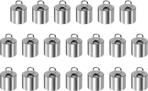 HARFINGTON 20 tapas de extremo de cordón de 0.394 in de identificación de acero inoxidable para manualidades, pulseras, collares, borlas, color