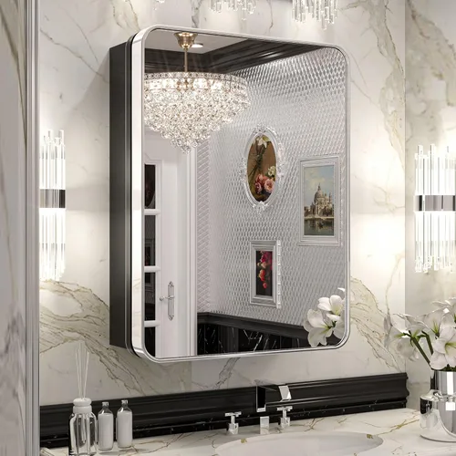 Miniatura 21 de Keonjinn Gabinetes de medicina delgados negros de 15 x 36 pulgadas, botiquín lateral estrecho para baño con espejo, marco de acero inoxidable