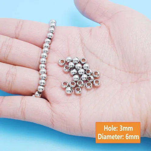 Miniatura 2 de 150 cuentas espaciadoras de acero inoxidable, cuentas redondas de metal pulido para manualidades, para hacer pulseras, collares, aretes, joyas