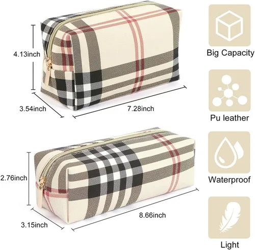 Miniatura 4 de MAANGE Bolsa de maquillaje pequeña de 2 piezas, Caqui