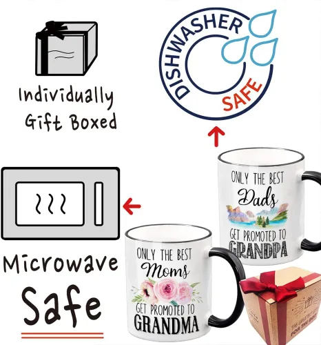 Miniatura 4 de Only the Best Mom Dad Get Promoted to Grandma and Grandpa - Juego de tazas de 11 onzas, regalos de anuncio de embarazo, cumpleaños, Navidad, día