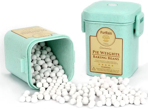 FurRain - Pesos de cerámica para tarta reutilizables de 10 mm Frijoles para hornear costra de pastel Pesos de cerámica natural con contenedor de