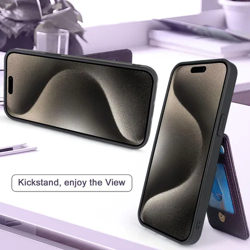 Miniatura 4 de Harryshell Funda compatible con iPhone 15 Pro Max con ranuras para tarjetas [con capacidad para hasta 6 tarjetas] Función de atril, bolsillo