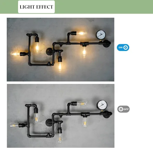 Miniatura 2 de Aplique de pared de tubería de agua industrial, lámpara de montaje en pared punk de vapor, lámpara de pared fresca de 35.4 pulgadas para dormitorio