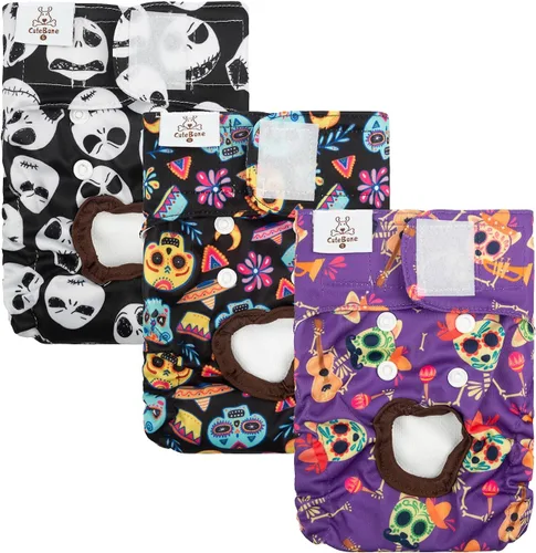 Miniatura 2 de CuteBone - Paquete de 3 unidades de pañales lavables y reutilizables para perras, de Halloween, D41XS