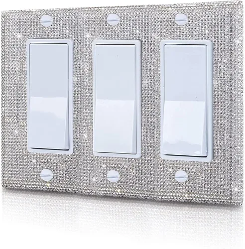 Miniatura 6 de 1 pieza Cubiertas de enchufe brillantes con diamantes de imitación, placas de pared para cubrir interruptores de luz, placa decorativa de imitación