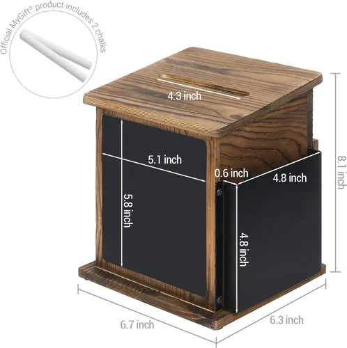 Miniatura 6 de MyGift Caja de colección de madera maciza quemada rústica montada en la pared con tarjetero de metal negro, caja de comentarios y sugerencias