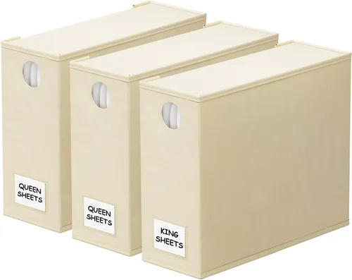 Miniatura 31 de SpaceAid Paquete de 8 Organizadores y Almacenamiento de Sábanas de Cama, Organizador de Sábanas Plegable para Armario de Ropa Blanca, Carpeta Beige