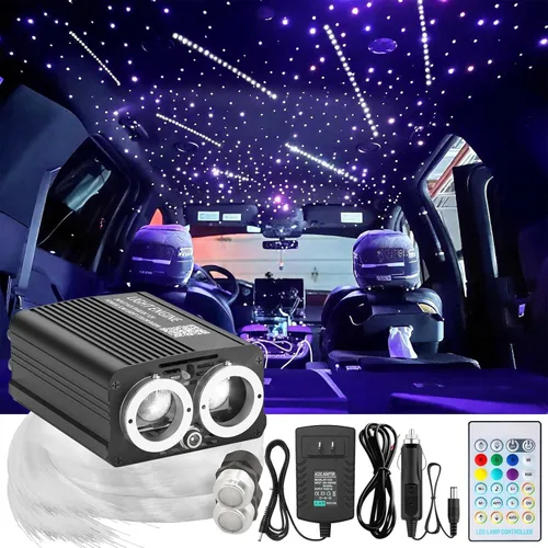 Miniatura 5 de Kit de luz de doble puerto 32W Twinkle Meteor 2 en 1 Starlight Headliner con 1200 piezas de cable de fibra óptica de 9.8 pies RGBW fuente de luz