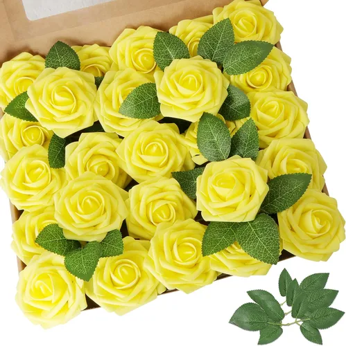 Miniatura 19 de AmyHomie 25 rosas artificiales beige de aspecto real con tallo para ramos de boda, centros de mesa, arreglos de fiesta, baby shower, día de San