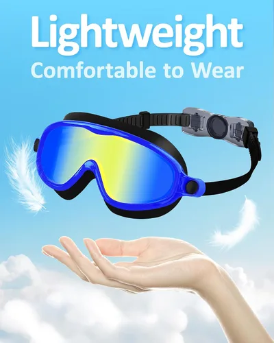 Miniatura 2 de Gafas de natación para niños, antivaho, protección UV y amplia vista & gorro de natación para niños de 3 a 15 años, niños y niñas, bebés Azul & negro