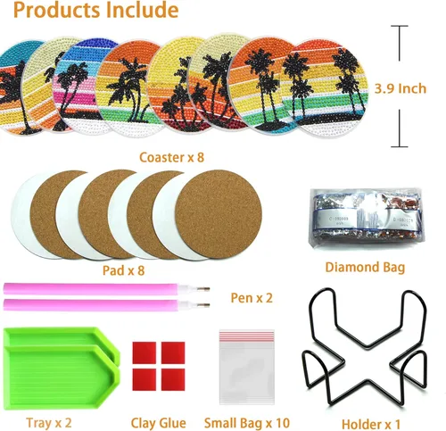 Miniatura 3 de UiSdfuy 8 posavasos de diamante con soporte, kits de arte de diamantes para adultos, niños y principiantes, suministros de manualidades de bricolaje