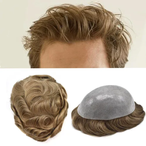 Miniatura 23 de Toupee para hombres Sistema de reemplazo de cabello humano real duradero invisible para hombre Toupee Hair Piece para hombres Poly Men Sistema