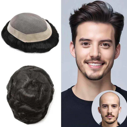 Miniatura 73 de Toupee - Sistema de reemplazo de cabello humano para hombre, encaje mono fino, duradero, línea capilar natural para hombre, pieza de cabello NPU