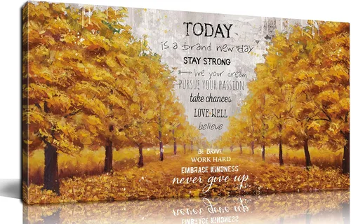 Miniatura 9 de Cita inspiradoras, imágenes de árbol marrón, decoración de pared para dormitorio - Citas positivas, arte de pared en lienzo para sala de estar