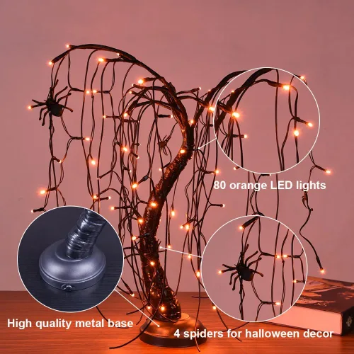 Miniatura 3 de Luz de bonsái de sauce iluminada de 24 pulgadas para Halloween, 80 luces LED naranjas, lámpara de mesa, árbol artificial, decoración de escritorio