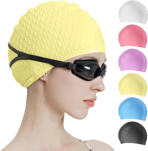 Miniatura 11 de Tripsky Gorro de natación de silicona, gorro de baño cómodo ideal para cabello rizado corto, mediano y largo, gorro de natación para mujeres y Very