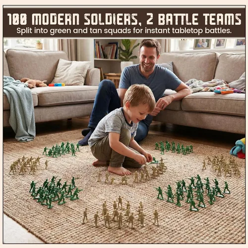 Miniatura 2 de LovesTown - 100 figuras del ejército para hombres, soldados de juguete para niños, de plástico verde y amarillo, juguete clásico, regalos de regreso