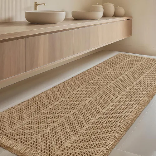 Miniatura 76 de Tapete de baño con diseño de gofre, moderno, bohemio, absorbente, antideslizante, ultrasuave, lavable a máquina, con letra de baño, dormitorio