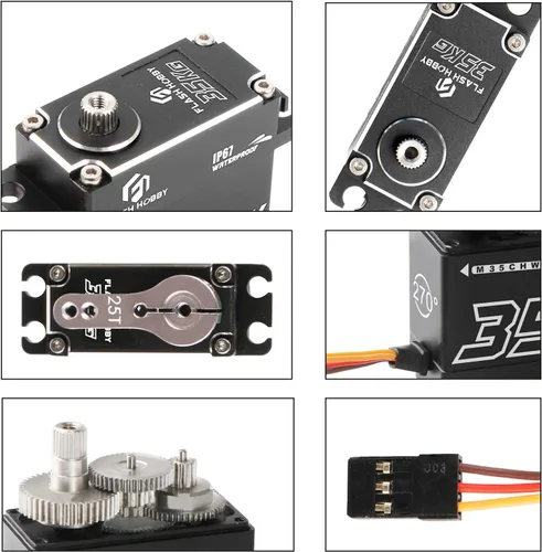 Miniatura 6 de FLASH HOBBY Servo sin núcleo de 77.2 lbs de alto par de torsión servo de engranaje de metal completo, IP67 resistente al agua servo RC con ángulo