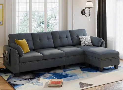 Miniatura 9 de HONBAY - Sofá seccional convertible en forma de L, sofá reversible seccional para sala de estar, color gris