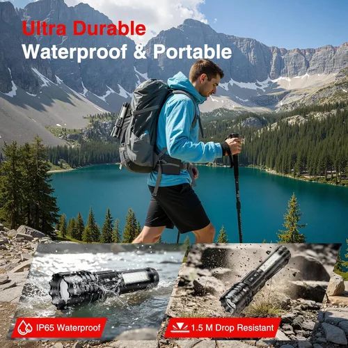 Miniatura 5 de RECHOO Linternas Recargables de Altos Lúmenes, Linterna de 7Modos con Interruptor Dual Recargable con Pantalla Digital LCD, Linterna Súper Brillante