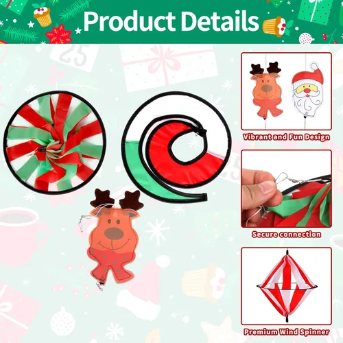 Miniatura 3 de Paquete de 2 molinos de viento rizados, diseño de Papá Noel, muñeco de nieve de Navidad de 40 pulgadas, decoración de molino de viento colgante