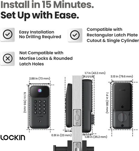 Miniatura 8 de Lockin Venoris Go – Cerradura inteligente – Cerradura de puerta de entrada sin llave de vena de palma – 5 métodos de desbloqueo, WiFi integrado