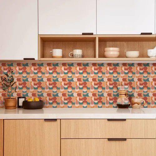 Miniatura 45 de Adhesivos de vinilo para azulejos de pared autoadhesivos, calcomanías impermeables para decoración de cocina, baño, línea ondulada de abulón, 6 x 6