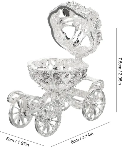 Miniatura 2 de NUOBESTY Carruaje de calabaza de Cenicienta decorativo con bisagras para joyas, caja de joyería con diamantes de imitación plateados, regalo único