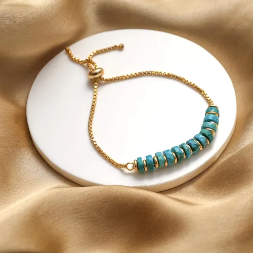 Miniatura 39 de Natural Heishi Beads With Spacers Slider Bracelet Gemstone Healing Jewelry With 14k Yellow Gold Plated 8- Inch Adjustable Length