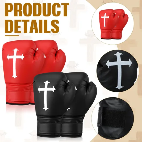 Miniatura 3 de 2 pares de guantes de boxeo cristianos de 12 onzas para hombres y mujeres, guantes de boxeo religiosos cruzados para principiantes y niños, guantes