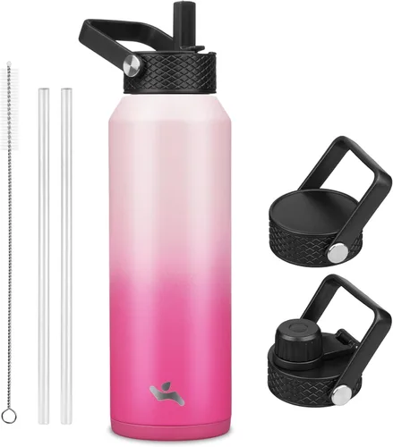 Miniatura 114 de Konokyo - Botella de agua aislada de 18 onzas, botellas deportivas de acero inoxidable con 3 tapas, verde militar