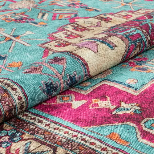 Miniatura 4 de Amesti - Alfombra tejida a máquina, lavable, diseño contemporáneo abstracto envejecido, estilo persa