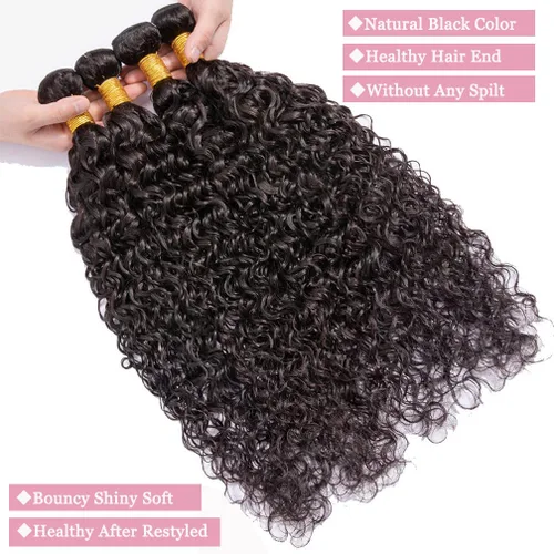 Miniatura 3 de 1 manojos de cabello humano ondulado profundo de 12 pulgadas, 100% virgen sin procesar, 10A, cabello humano brasileño húmedo y ondulado, doble
