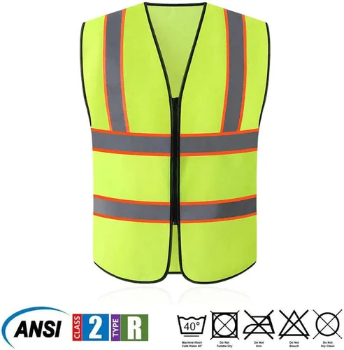 Miniatura 2 de Tekware Chaleco de seguridad con tiras altamente reflectantes, paquete de 10 protectores de construcción de color neón brillante con cremallera