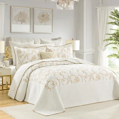 Miniatura 2 de Juego de cubrecama extra grande de 100% algodón de tamaño king, 120"x120", con fundas de almohada, juego de ropa de cama bordada ligera de 3 piezas