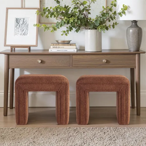 Miniatura 8 de Get Set Style Silla Taburete de Tocador, Otomán Moderno de Boucle Reposapiés con Patas de Madera Banco de Sofá Reposapiés Asiento Adicional