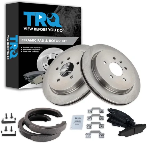 Miniatura 147 de TRQ Kit de pastillas de freno y rotor Posi trasero premium con zapatas de estacionamiento para camión GM SUV