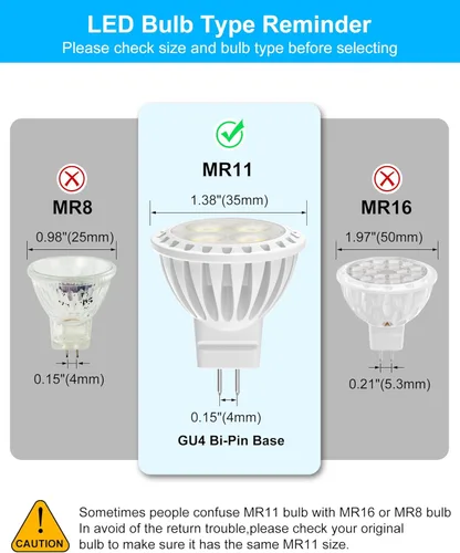 Miniatura 4 de Paquete de 6 bombillas LED MR11 de 3W - Luz blanca diurna de 6000K, base de dos pines GU4, foco de bajo voltaje de 12V, no regulable, reemplazo