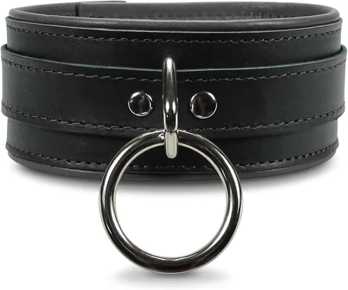 Miniatura 9 de Melanie Collar Latigo Leather Lambskin O-Ring Handmade Padded Leather Collar Negro