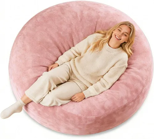 Miniatura 22 de Puf de 3 pies, puf con relleno, espuma viscoelástica altamente resistente, puf redondo de felpa, mueble para sala moderna, silla de lectura de ocio