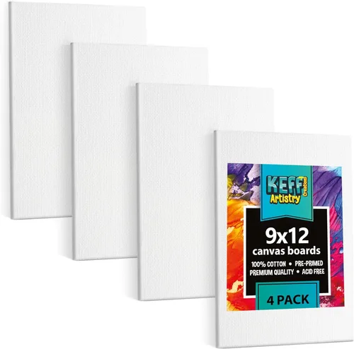 Miniatura 20 de KEFF Lienzo para pintar, paquete de 5 lienzos de 8 x 10 pulgadas, lienzos pequeños 100% algodón con triple imprimación para pintura. Mini lienzos a