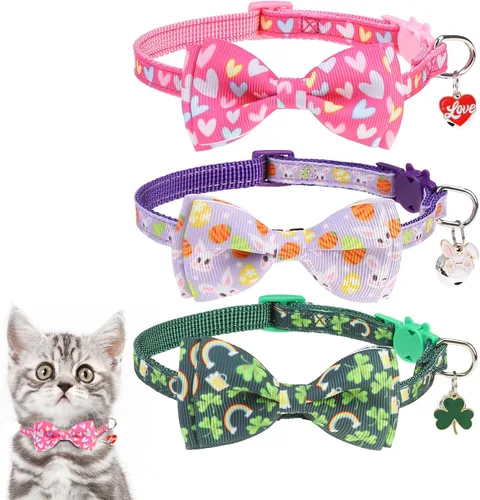 Miniatura 14 de KOOLTAIL Breakaway - Collar de gato con soporte para etiqueta de aire y campanas, collares reflectantes para gatitos, collares de gatitos lindos
